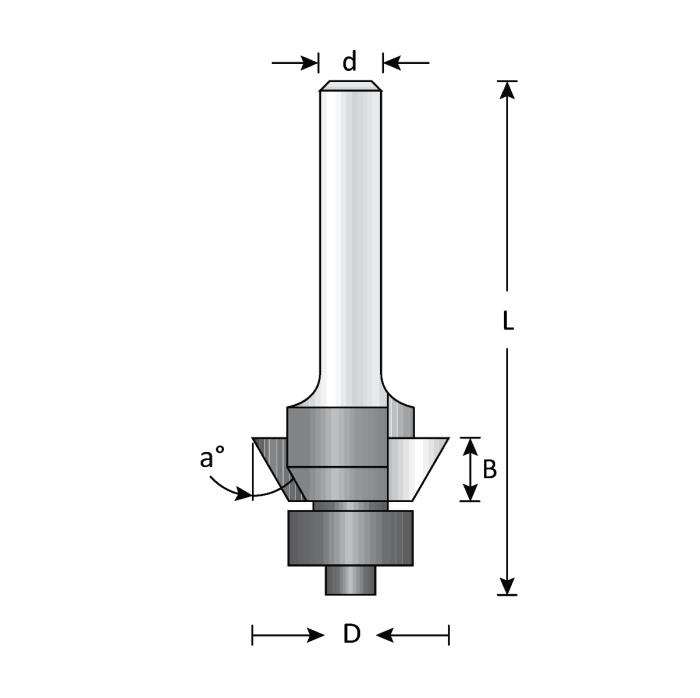 1" Dia, Carbide Tipped, Bevel Trim Bits with Ball Bearing, 2 Flutes, 1/4" Shank, 2 1/8" Length