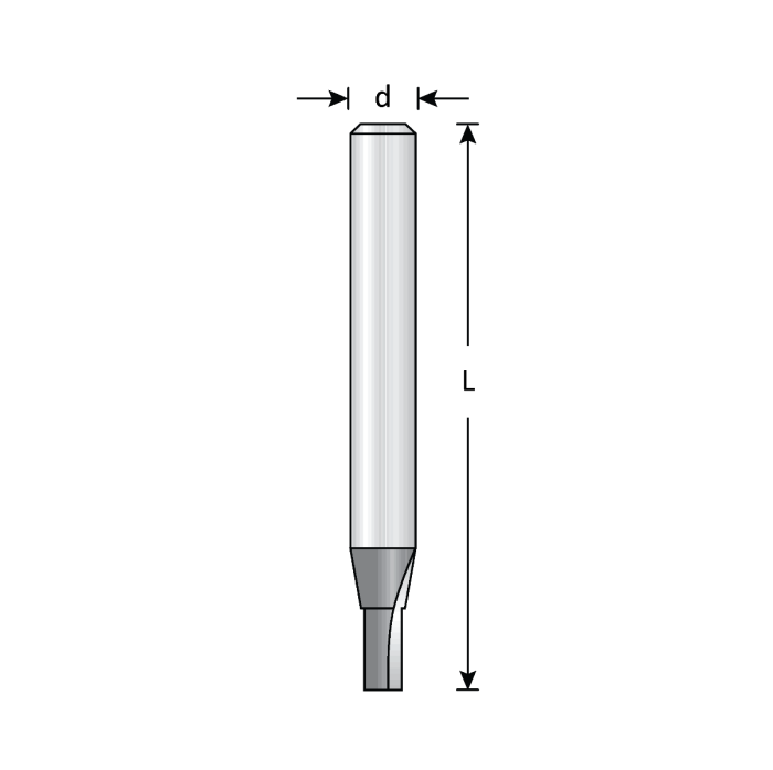 7/16" Dia, Carbide Tipped, Straight Bit, 2 Flute, 1/2" Shank, 3" Length