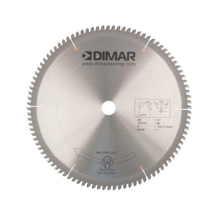 12" Dia, Carbide Tipped, Non Ferrous Saw Blade, .126" (3.2mm) Kerf, 96 Teeth, MTCG