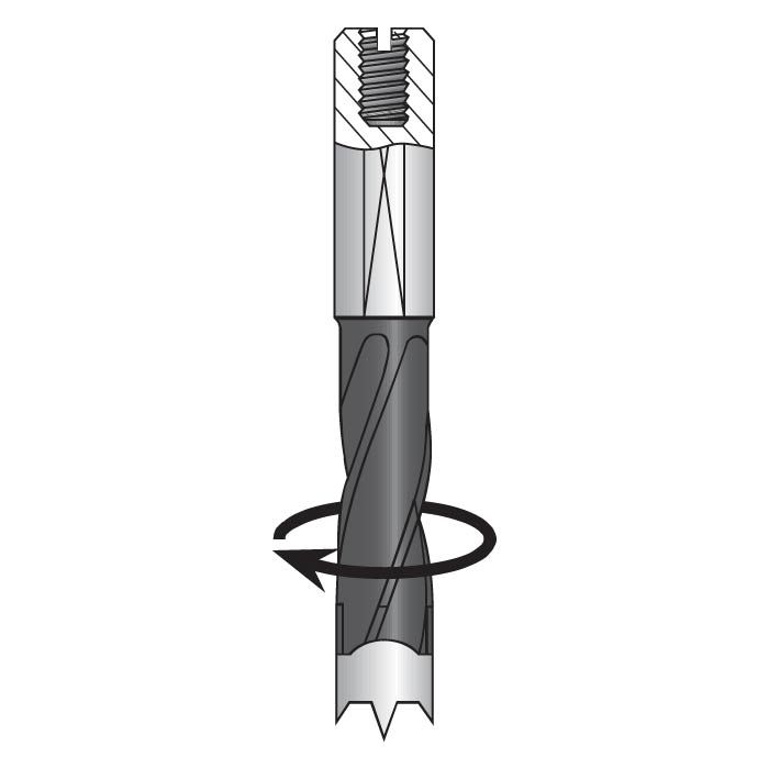 1/4" Dia, Carbide Tipped, Brad Point Dowel Drill, 2 Flute Body, RH, 10mm Shank, 57.5mm Length