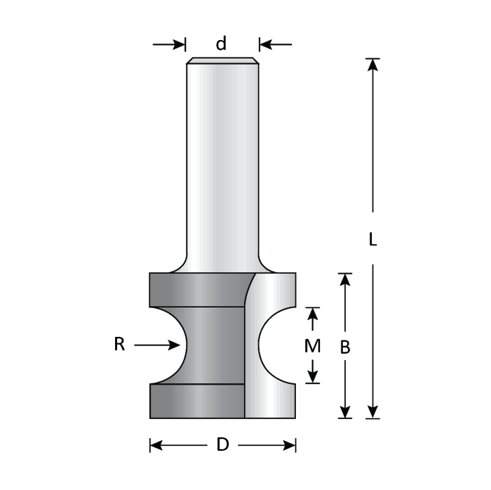 2 3/8" Dia, Carbide Tipped, Half Round Bull Nose Bit, 3 Flutes, 1/2" Shank, 3 1/2" Length