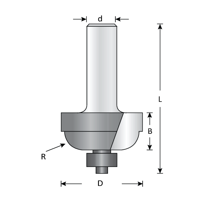 1 1/8" Dia, Carbide Tipped, Roman Ogee Bit with Ball Bearing, 2 Flutes, 1/2" Shank, 2 3/8" Length