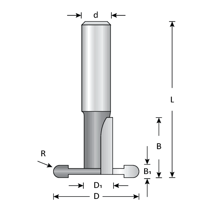 1 1/8" Dia, Carbide Tipped, Teeth-Slotter Radius Bit, 2 Flutes, 3/8" Shank, 2 1/16" Length